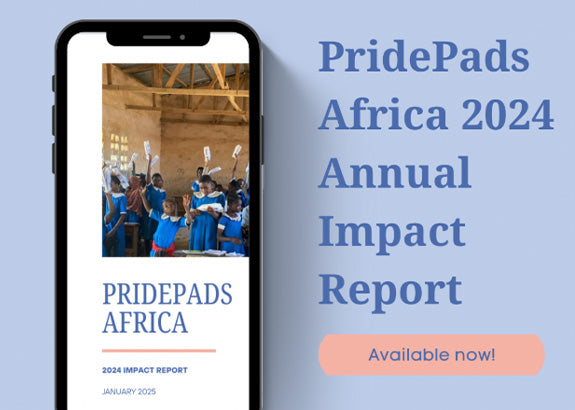 Cover of PridePads Africa's 2024 Impact Report showcasing initiatives in menstrual health education and sustainable pad production