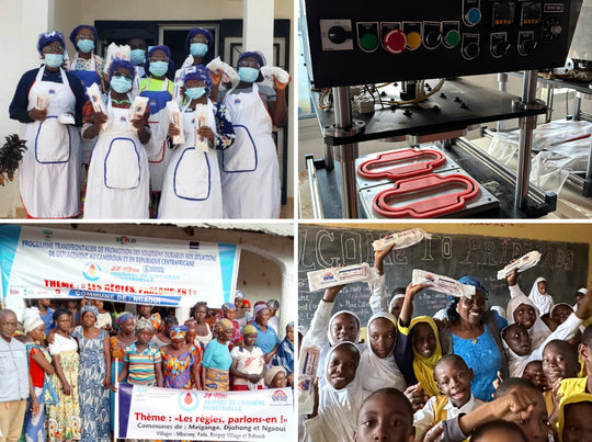 PridePads Africa community impact image showing girls and women participating in menstrual health education workshops, empowered through sustainable solutions.